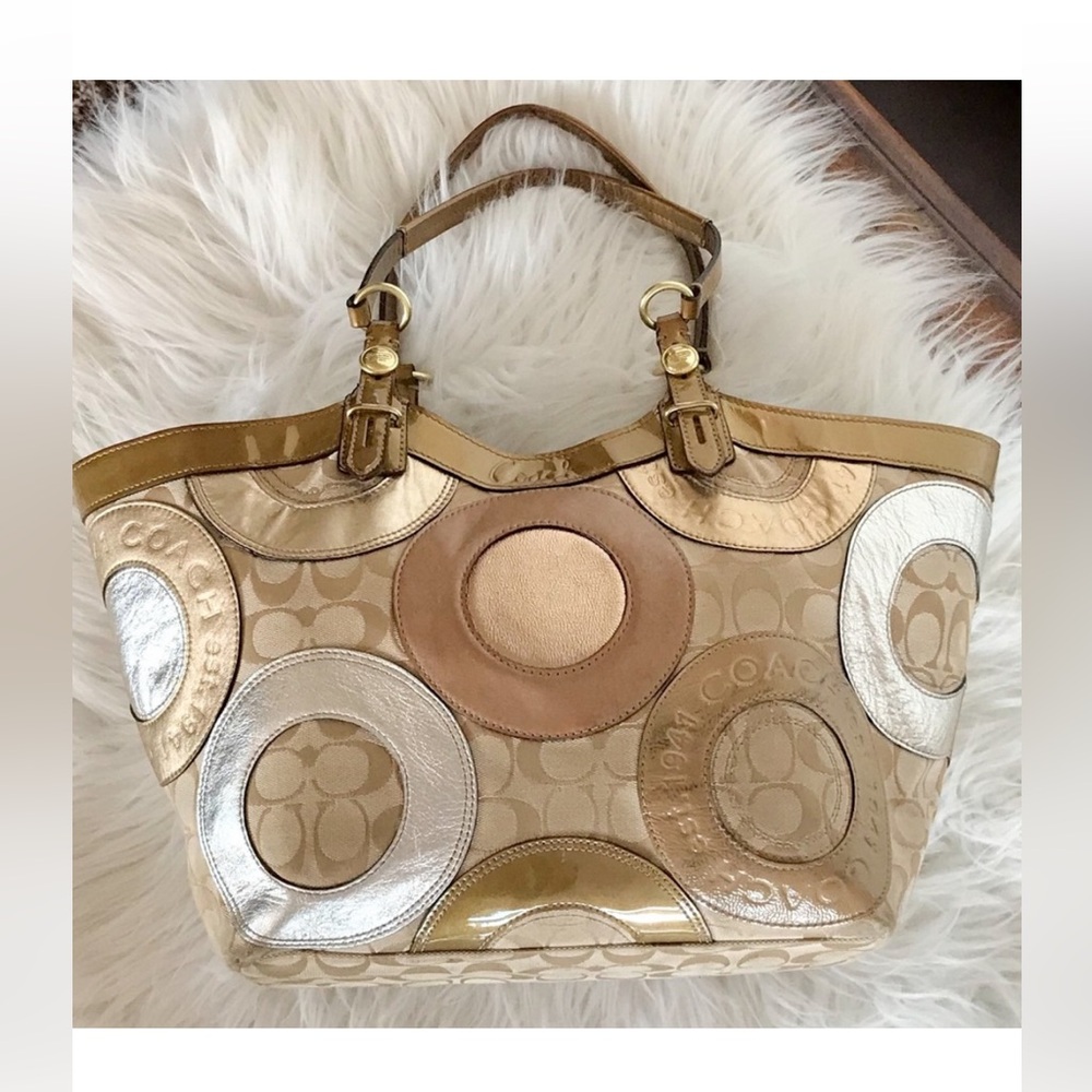 COACH Carly Patchwork Metallic Tote Bag